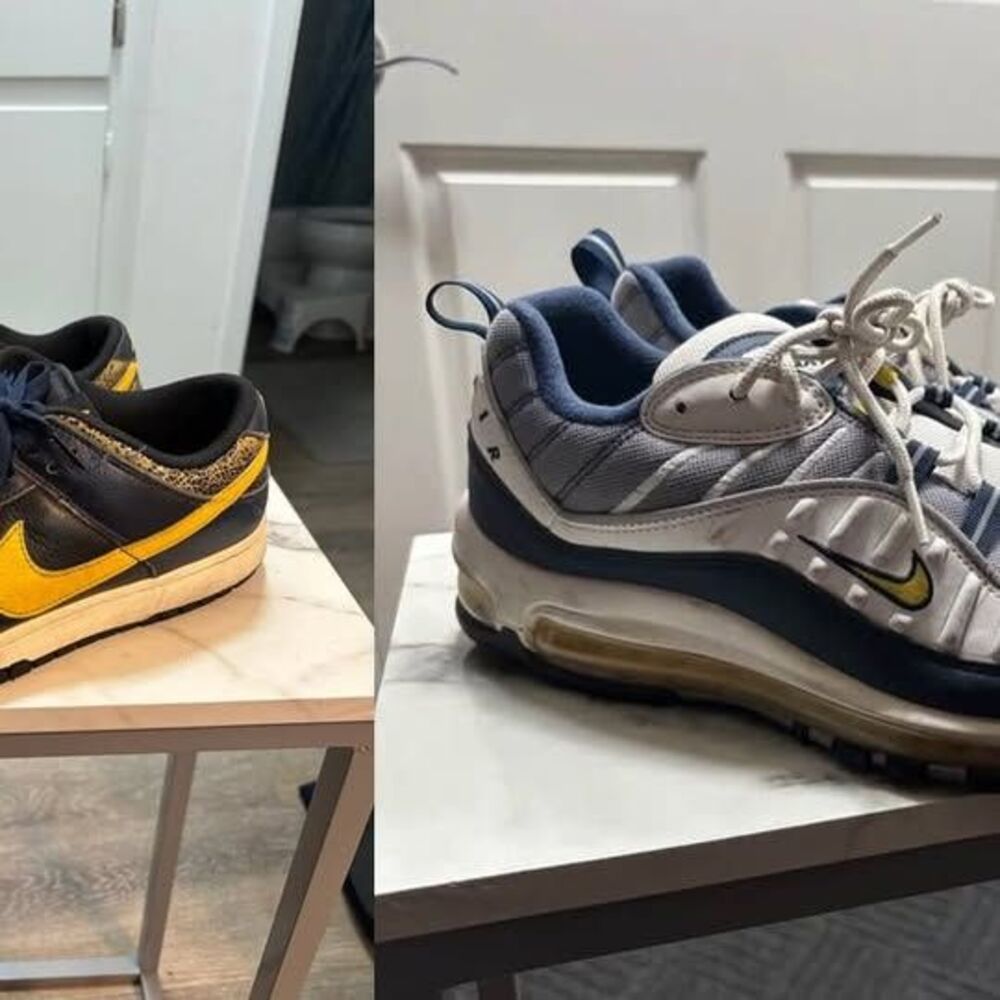 Men's Size 12 Shoe Bundle (2 Pairs) - Nike Dunk Michigan + Air Max 98 Tour Yello